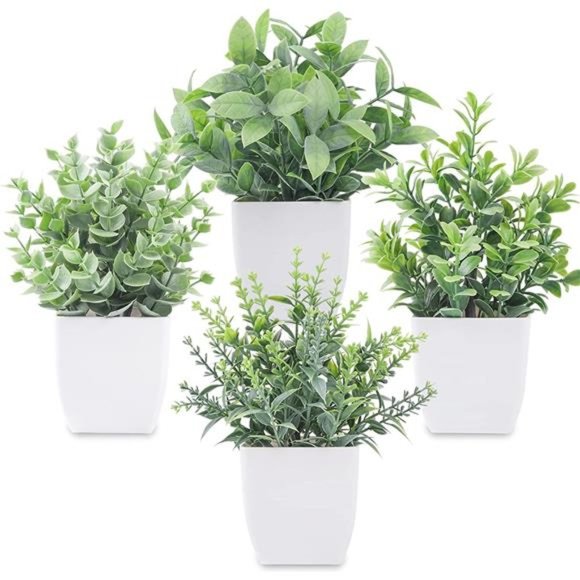 4 Pack Fake Plants Mini Artificial Greenery Potted Plants for Home Decor Indoor - Picture 1 of 6